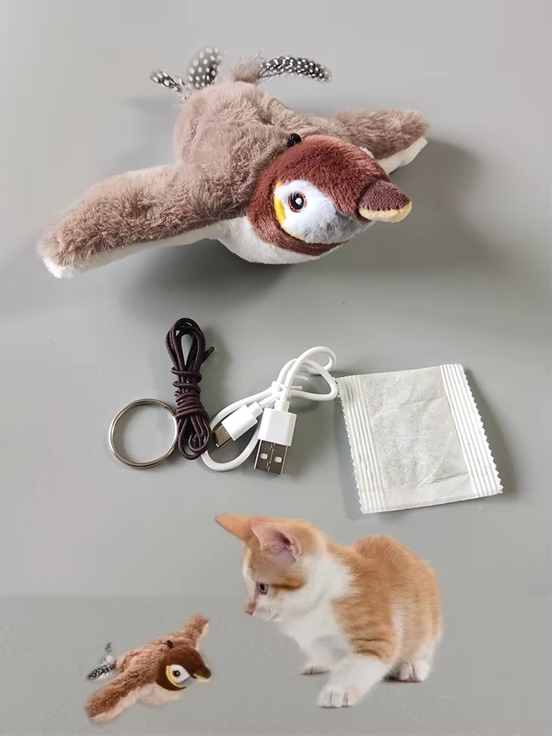 Interactive Cat Toys Rechargeable Chirping Flapping Bird with Catnip Indoor Dogs Cats Touch Activated Squeak Plush Toy for Pet